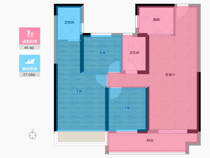 湖北省-荆门市-碧桂园翡翠公馆-74.07-户型库-动静分区