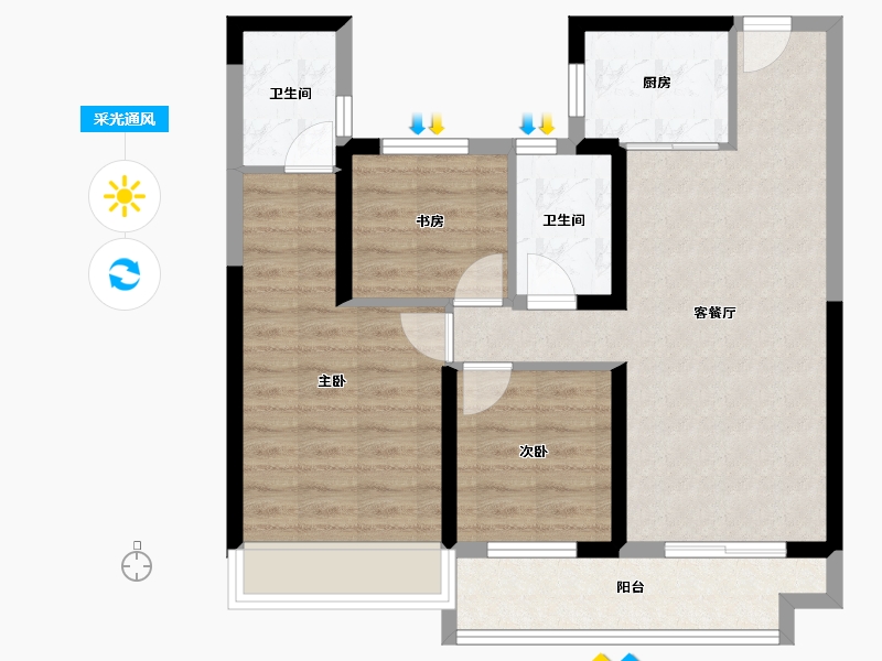 湖北省-荆门市-碧桂园翡翠公馆-74.07-户型库-采光通风