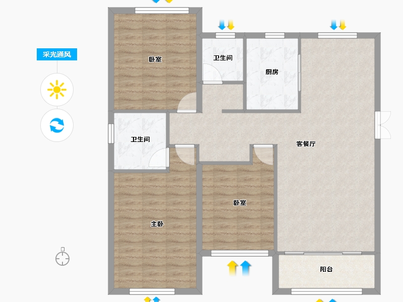 山东省-泰安市-信达花苑-102.69-户型库-采光通风