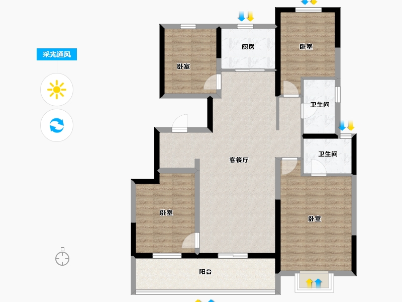 河南省-郑州市-思念果岭·岭尚桃源-115.20-户型库-采光通风