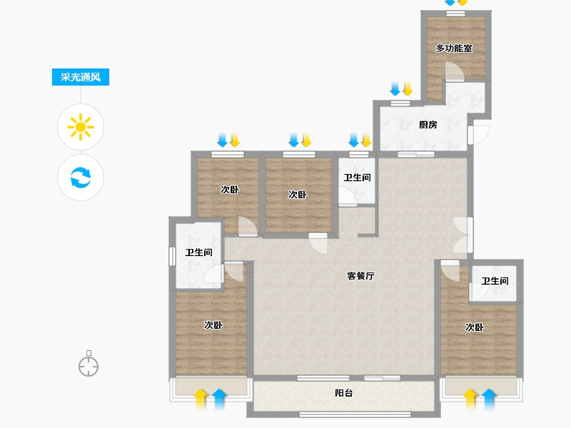 陕西省-咸阳市-绿地·新都会(咸阳)-140.00-户型库-采光通风