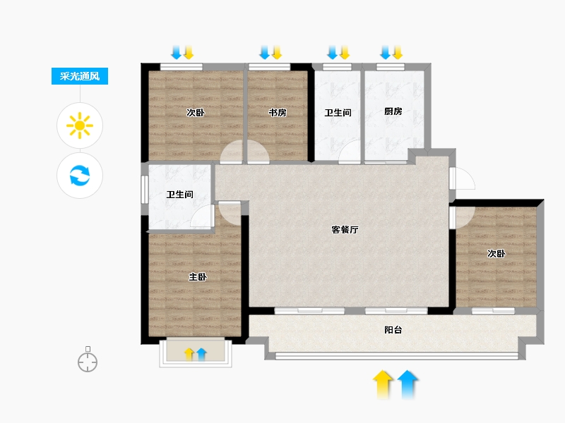 湖北省-荆门市-世茂长投龙山中央商务区-111.00-户型库-采光通风