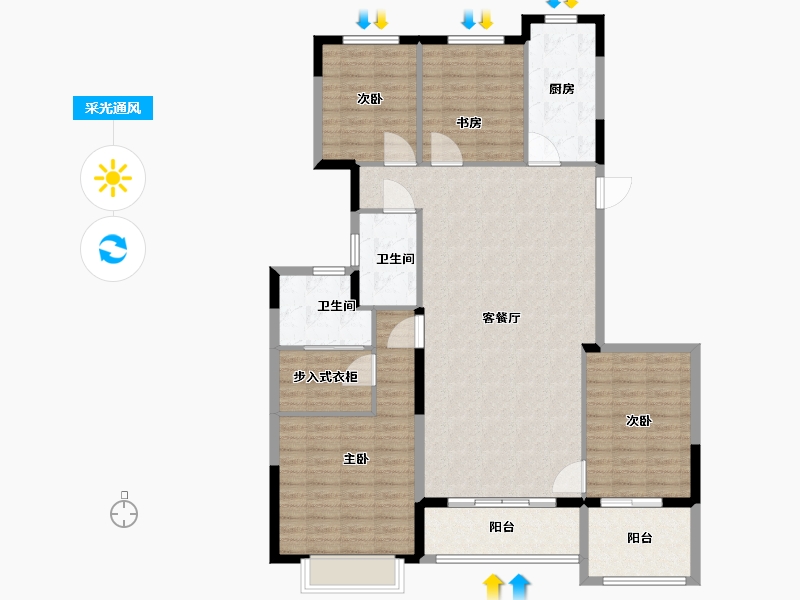 江苏省-徐州市-潘安湖恒大昕棠观澜府-131.00-户型库-采光通风