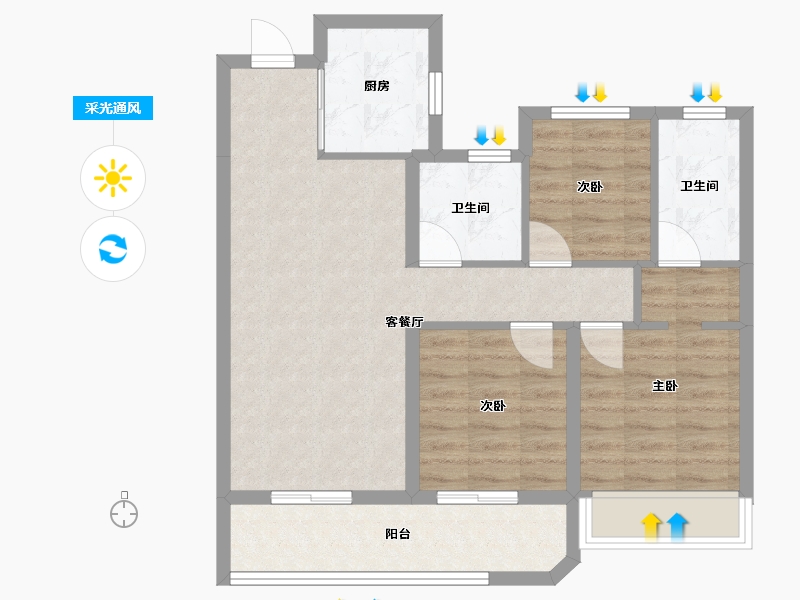 浙江省-温州市-瓯玥名邸-78.00-户型库-采光通风