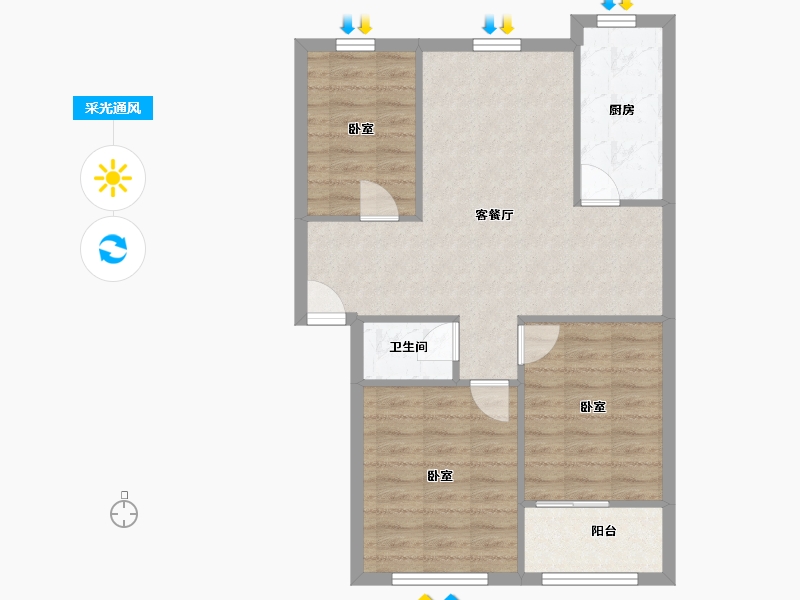 山东省-菏泽市-菏泽花城小区-85.00-户型库-采光通风