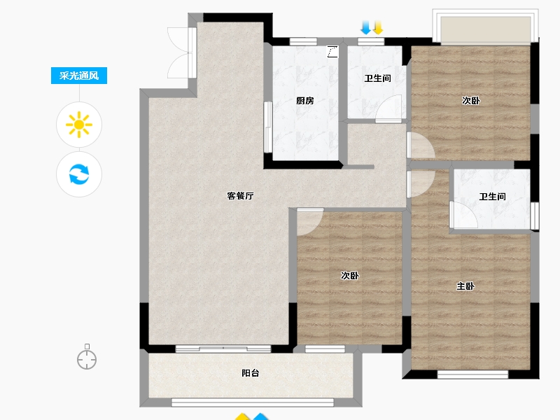 江苏省-扬州市-晶龙宸龙学府-102.40-户型库-采光通风