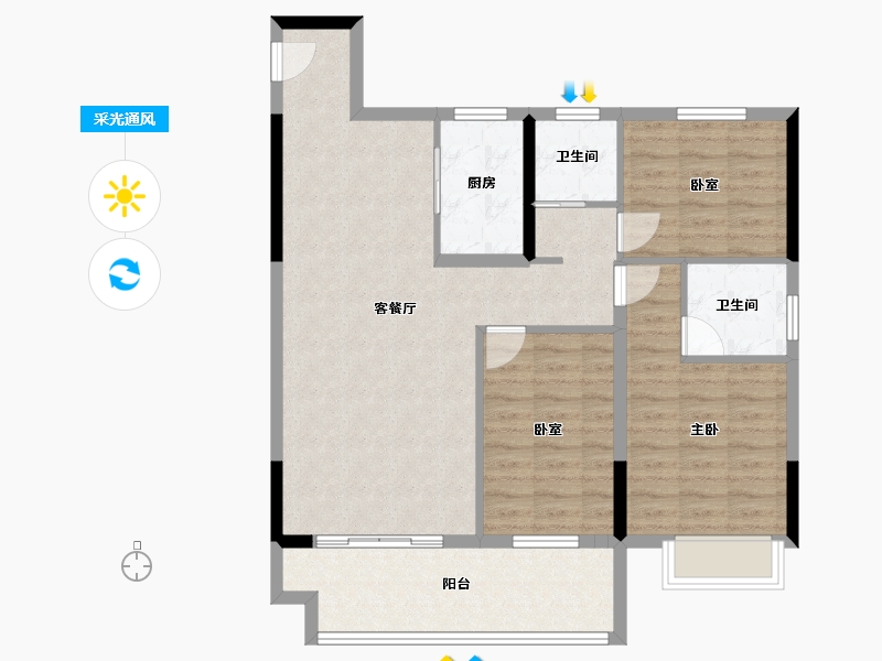 安徽省-宿州市-钟鑫·宸南里-92.80-户型库-采光通风