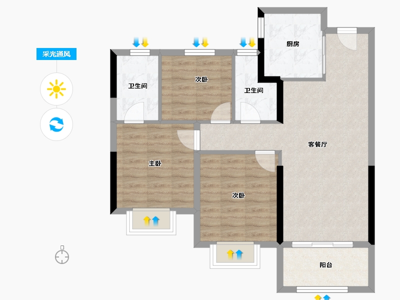 福建省-莆田市-​建发融创和鸣兰溪-76.73-户型库-采光通风