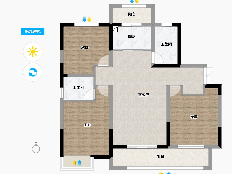 江苏省-扬州市-晶龙宸龙学府-100.80-户型库-采光通风