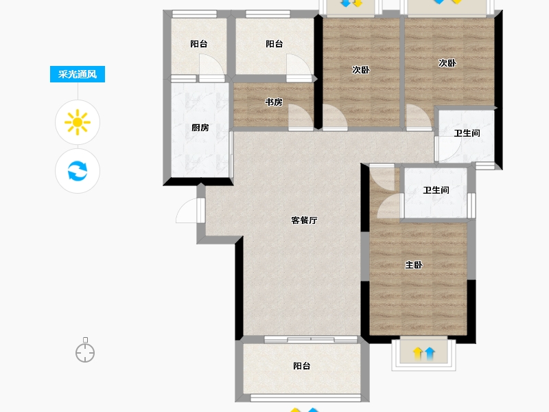 湖南省-长沙市-润和翰文府-96.00-户型库-采光通风