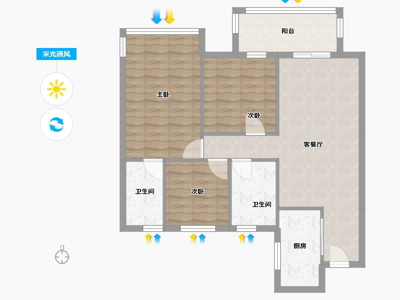 广西壮族自治区-南宁市-万科城-北区-76.00-户型库-采光通风