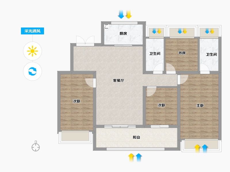 江苏省-扬州市-天赋星辰-102.41-户型库-采光通风