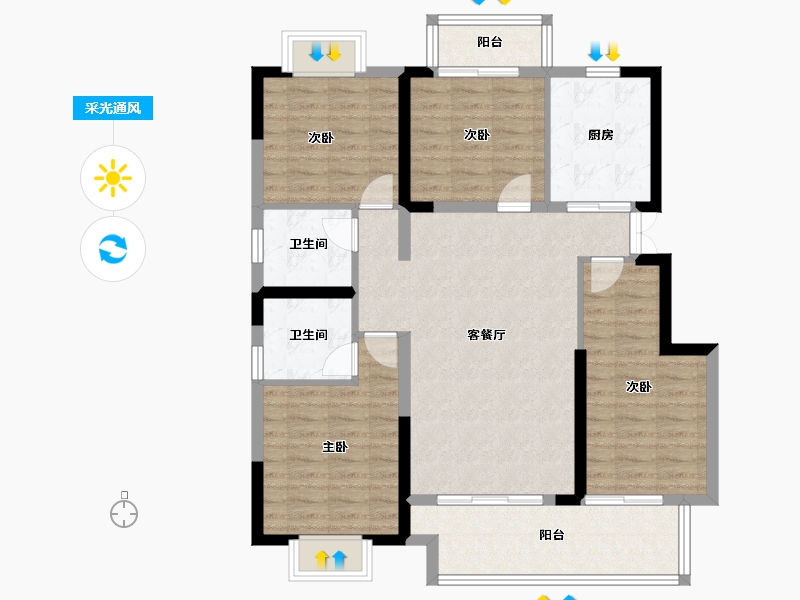 江西省-鹰潭市-铭欣·公园壹号-103.00-户型库-采光通风