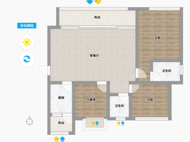 四川省-绵阳市-高又高新天骄-83.95-户型库-采光通风