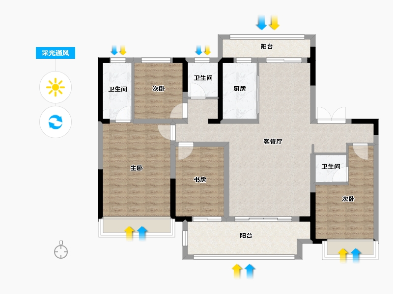 河南省-驻马店市-建业城2期-131.00-户型库-采光通风