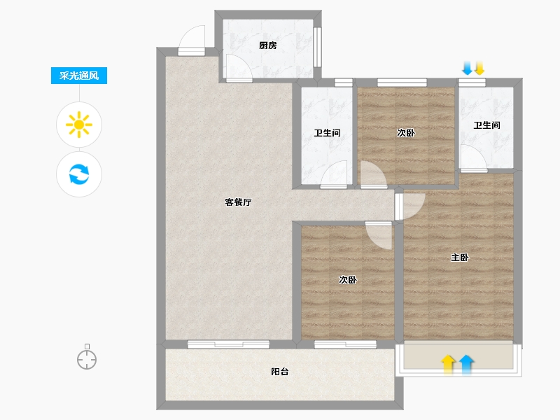 云南省-临沧市-恒宁京樾府-90.92-户型库-采光通风