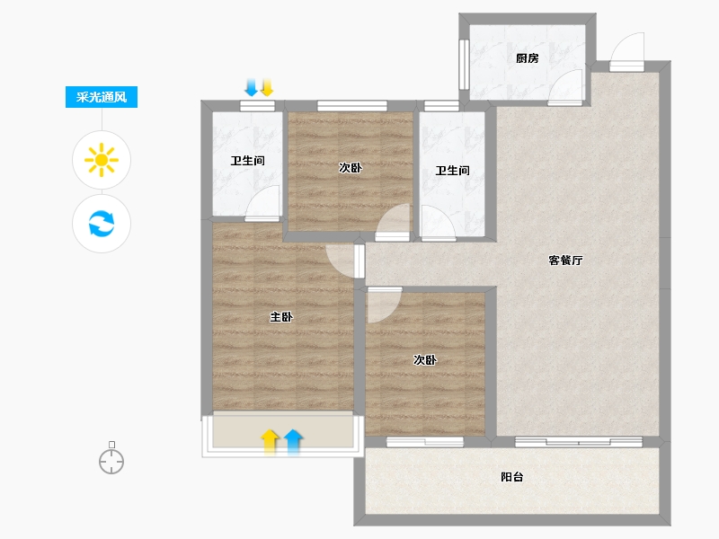 云南省-临沧市-恒宁京樾府-88.85-户型库-采光通风