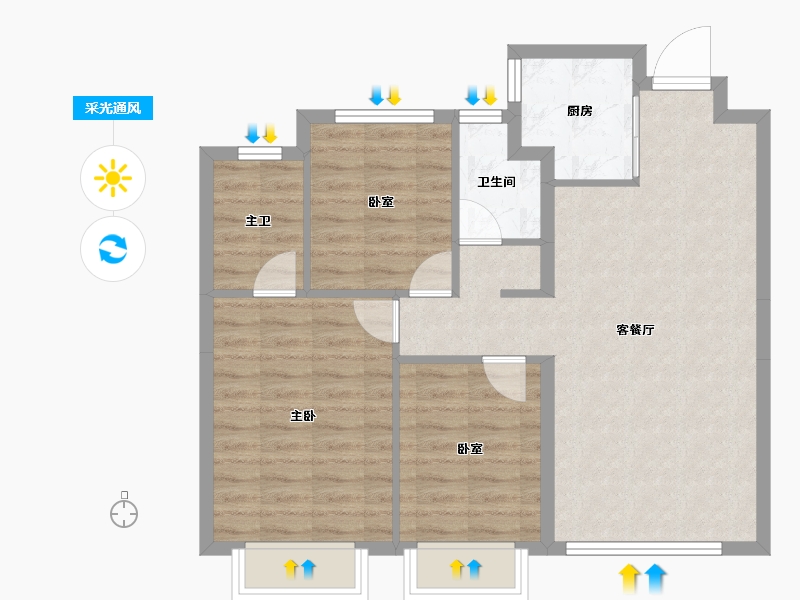 新疆维吾尔自治区-乌鲁木齐市-海大蔚蓝天宸二期-76.63-户型库-采光通风