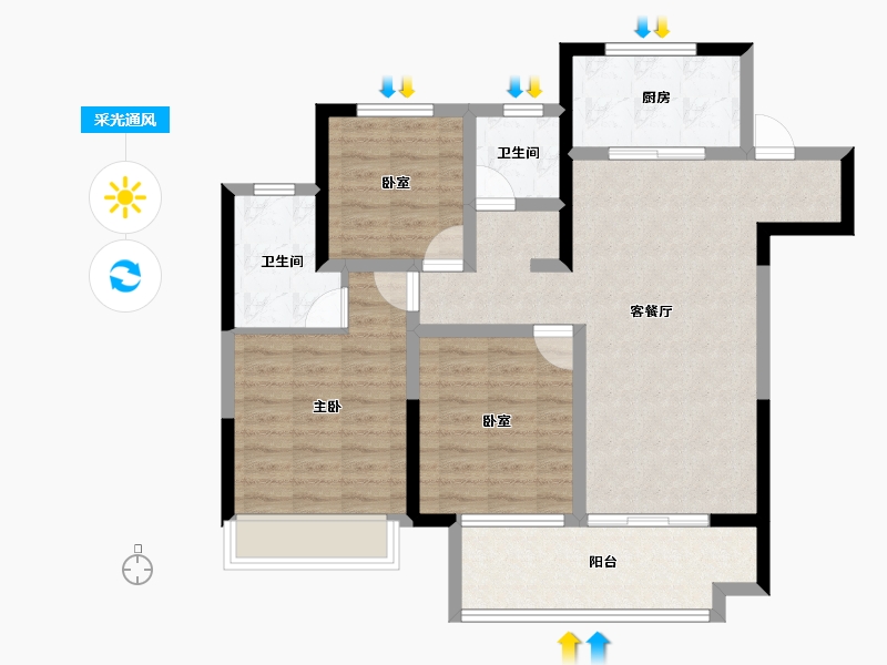 江苏省-徐州市-绿地运河小镇-88.00-户型库-采光通风