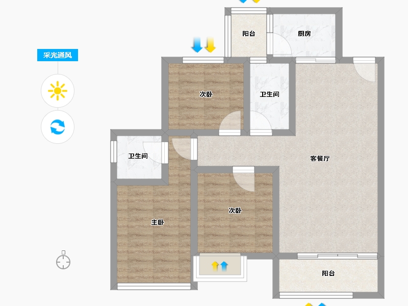 四川省-绵阳市-高又高新天骄-76.80-户型库-采光通风