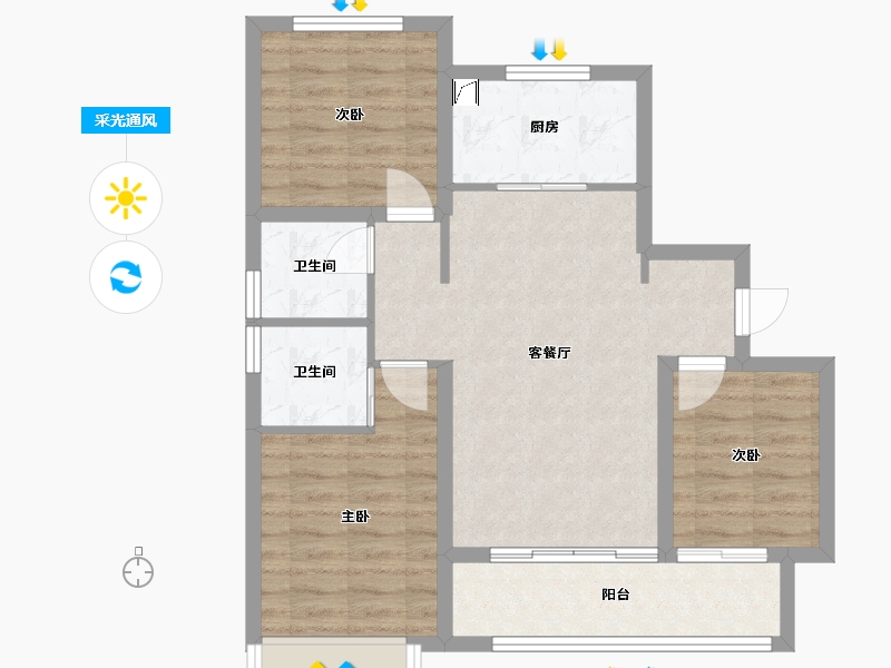 河北省-唐山市-锦绣天樾-72.70-户型库-采光通风