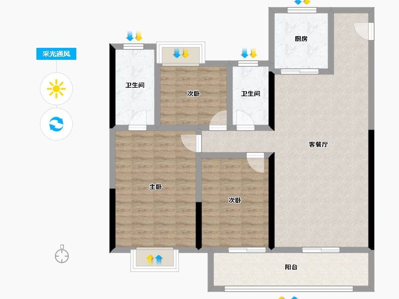 湖北省-咸宁市-崇阳壹号院-105.16-户型库-采光通风