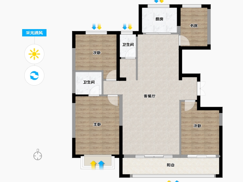 宁夏回族自治区-银川市-巨力公园和府-105.64-户型库-采光通风