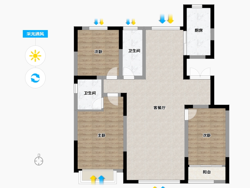 宁夏回族自治区-银川市-宝湖华府-103.66-户型库-采光通风