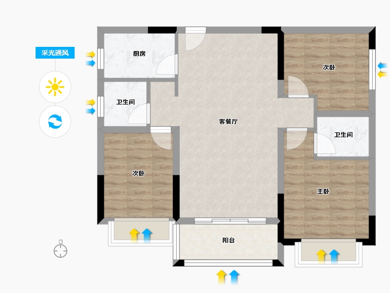 江西省-赣州市-博达·翡翠学府-75.96-户型库-采光通风