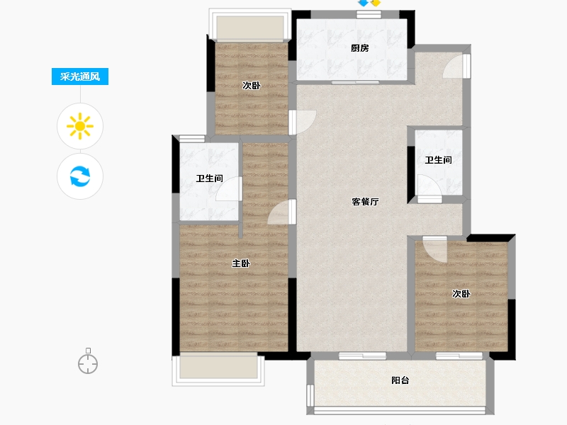 江苏省-扬州市-华侨城·万科·侨城里-98.00-户型库-采光通风