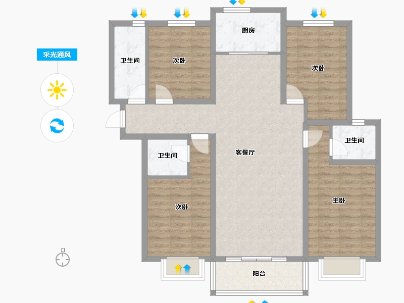 甘肃省-临夏回族自治州-关家台颐景苑-109.45-户型库-采光通风