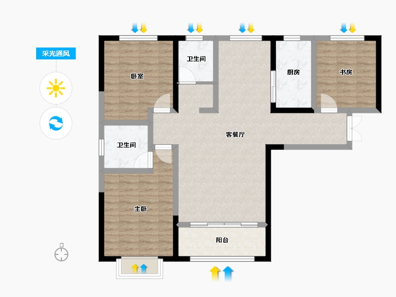 甘肃省-定西市-永生北玻紫御华府-99.53-户型库-采光通风