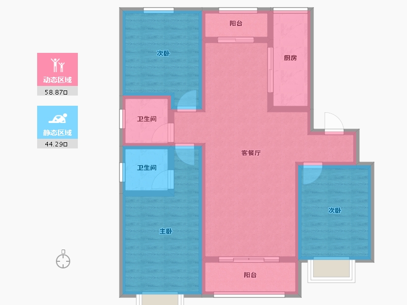 河北省-邢台市-蓝城雅园-90.95-户型库-动静分区