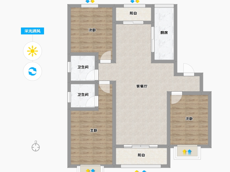 河北省-邢台市-蓝城雅园-90.95-户型库-采光通风