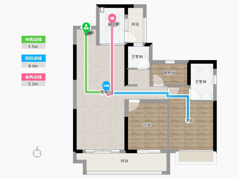 贵州省-六盘水市-港龙东湖桃源-85.66-户型库-动静线