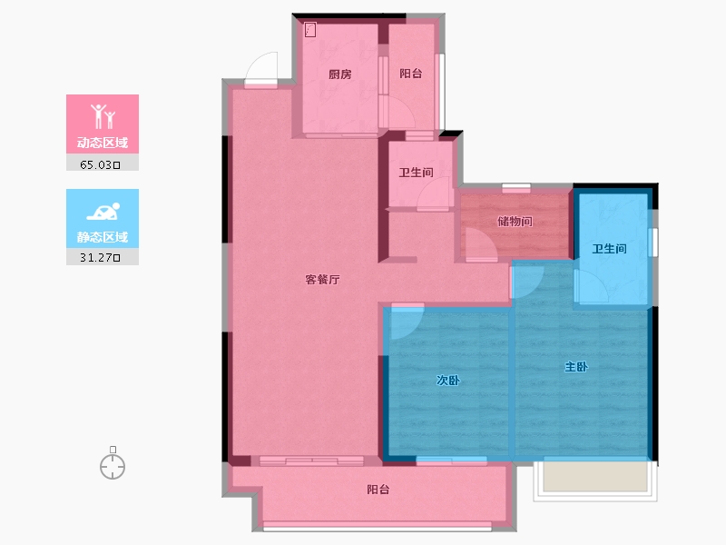 贵州省-六盘水市-港龙东湖桃源-85.66-户型库-动静分区