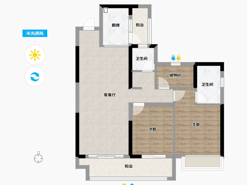 贵州省-六盘水市-港龙东湖桃源-85.66-户型库-采光通风