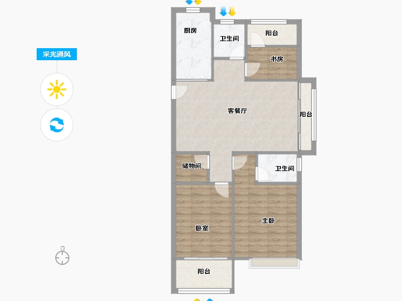 浙江省-温州市-荣安劝学里-76.00-户型库-采光通风