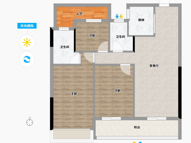 浙江省-杭州市-绿城江上臻园-89.25-户型库-采光通风