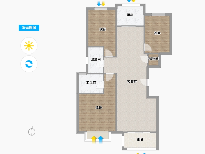 河北省-廊坊市-盛世嘉华小区-105.00-户型库-采光通风