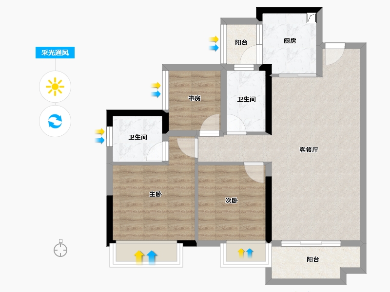 广东省-江门市-粤海壹桂府-72.99-户型库-采光通风