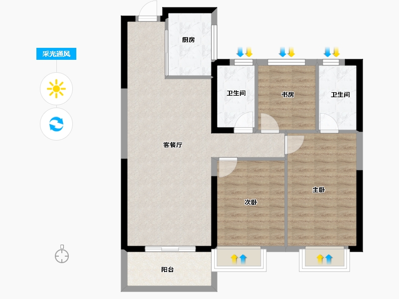 陕西省-西安市-悦熙府-85.62-户型库-采光通风