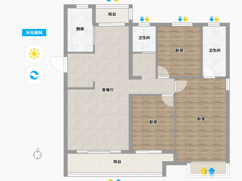 陕西省-延安市-伴山樾谷芳菲里-102.70-户型库-采光通风