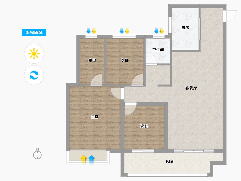 山东省-泰安市-恒地·玺悦-103.20-户型库-采光通风