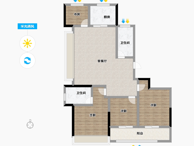 浙江省-杭州市-绿城江上臻园-116.35-户型库-采光通风