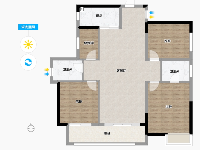 贵州省-六盘水市-港龙东湖桃源-101.00-户型库-采光通风