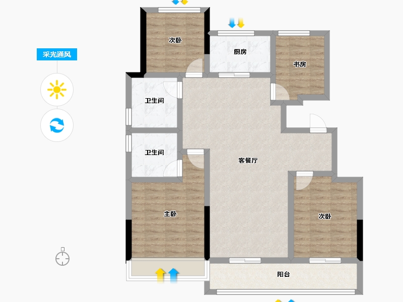 浙江省-杭州市-绿城江上臻园-101.34-户型库-采光通风