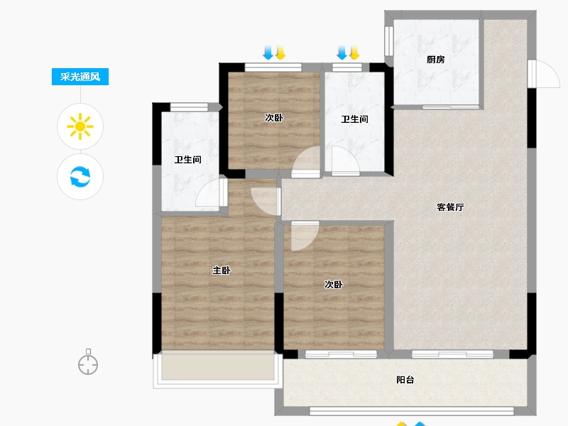 江苏省-无锡市-龙湖长泰景粼天著-87.87-户型库-采光通风