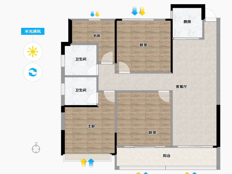 浙江省-温州市-荣安劝学里-90.71-户型库-采光通风