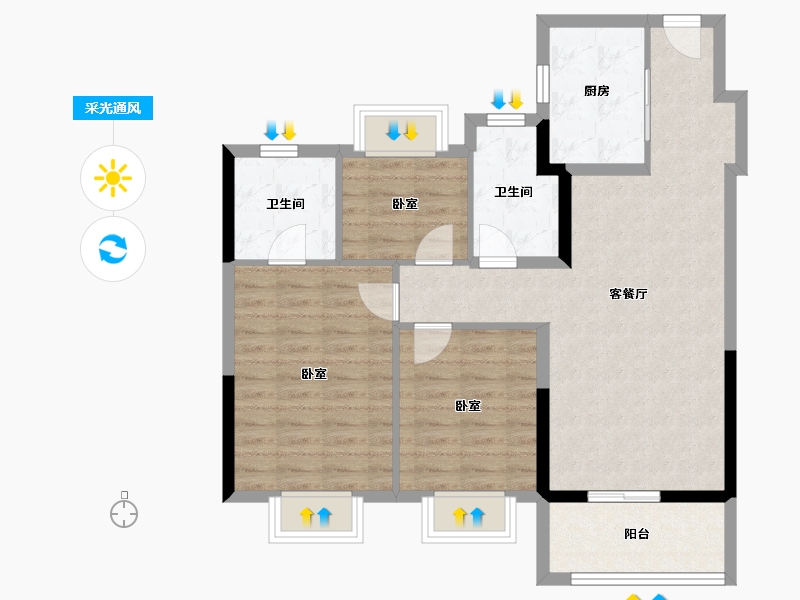 江苏省-苏州市-越秀·悦见云庭-84.00-户型库-采光通风